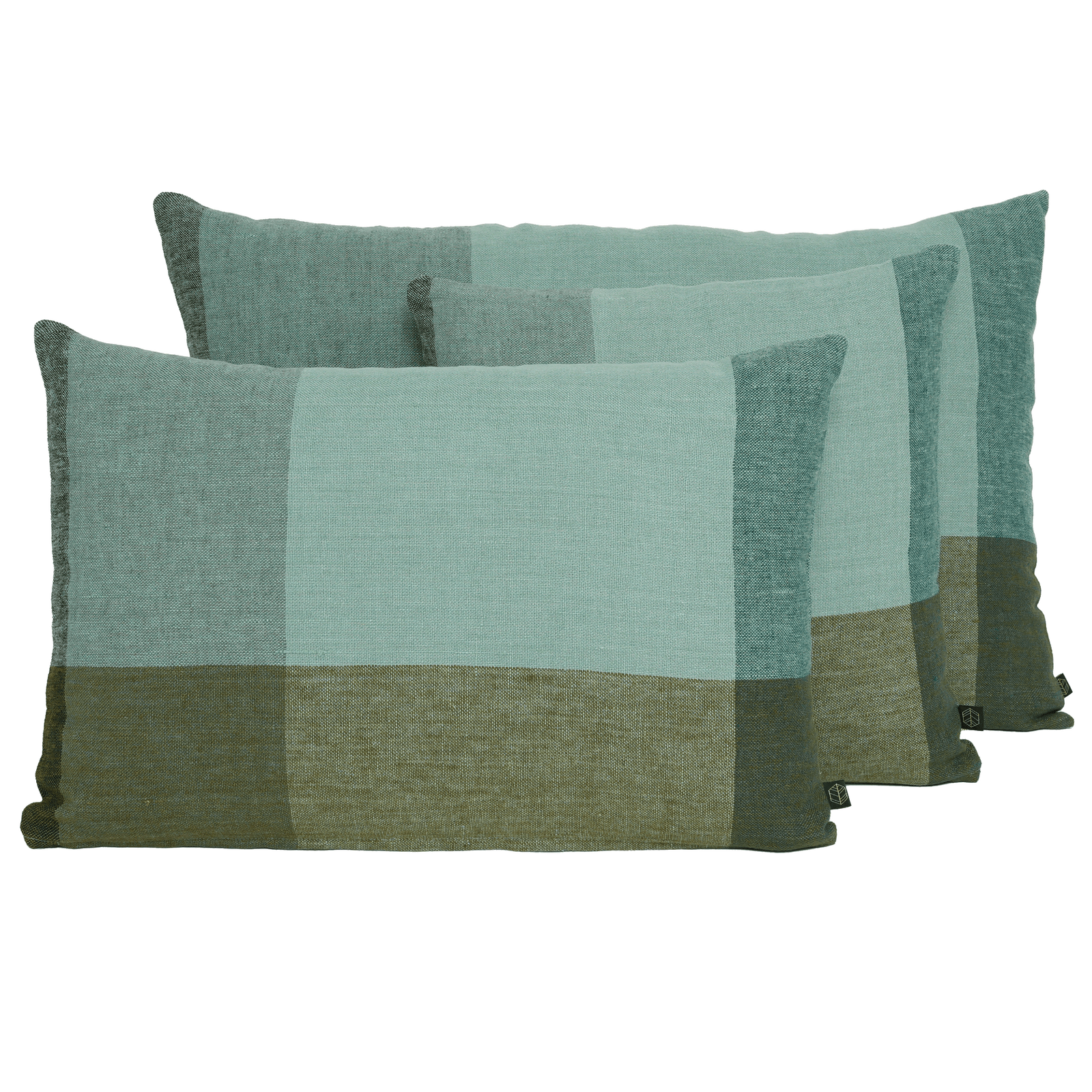 Kussensloop - Saporo En Lin Lavé À Grands Carreaux - Celadon