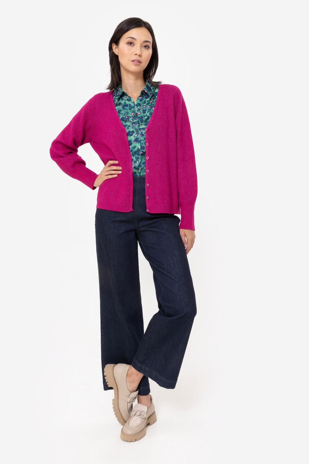 Blouse vert foncé à l&#39;aspect satiné et imprimé