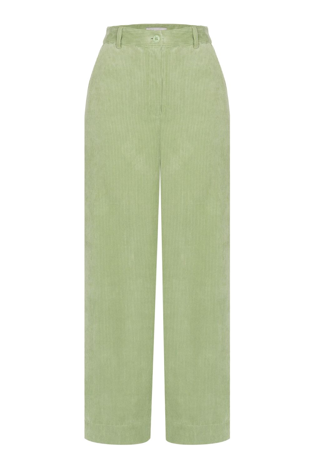 Pantalon en velours côtelé vert, jambes amples, coupe droite
