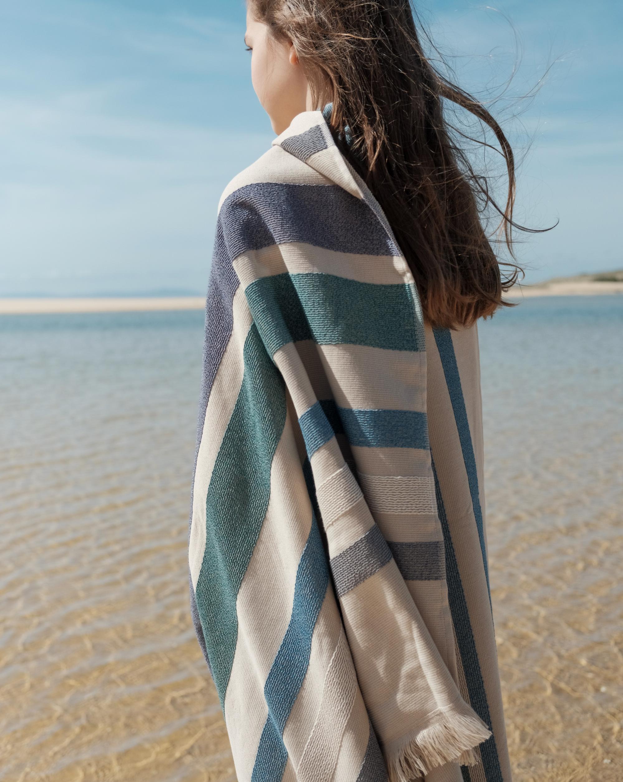 Mia Zia - Linge de Plage Haut de Gamme - Fouta Handdoek - De "Blauwe" Thema Ficelle achtergrond