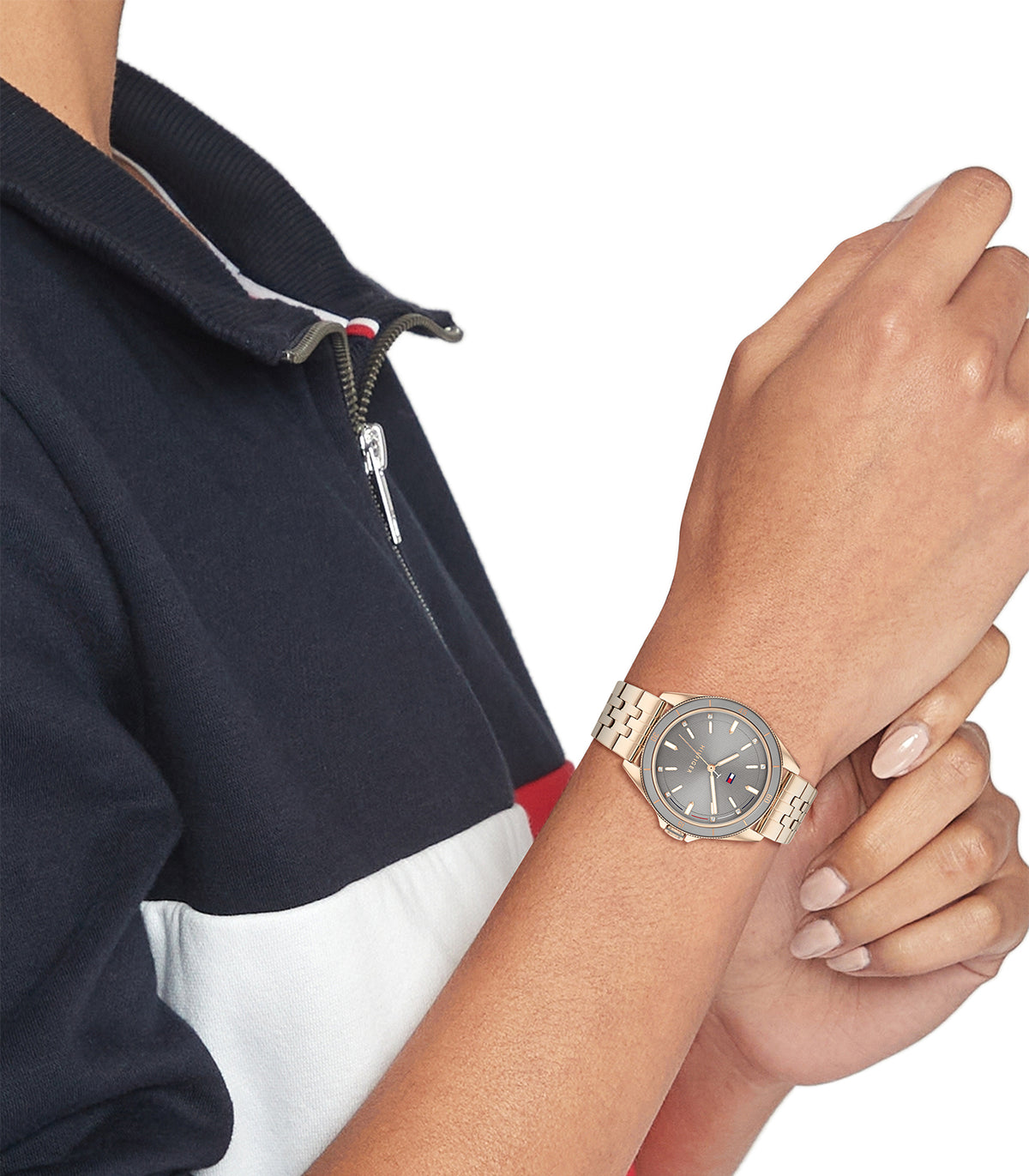 Tommy Hilfiger - Sport - Vrouw - Gouden Anjerband - Grijze Wijzerplaat - Gouden Anjer Kast