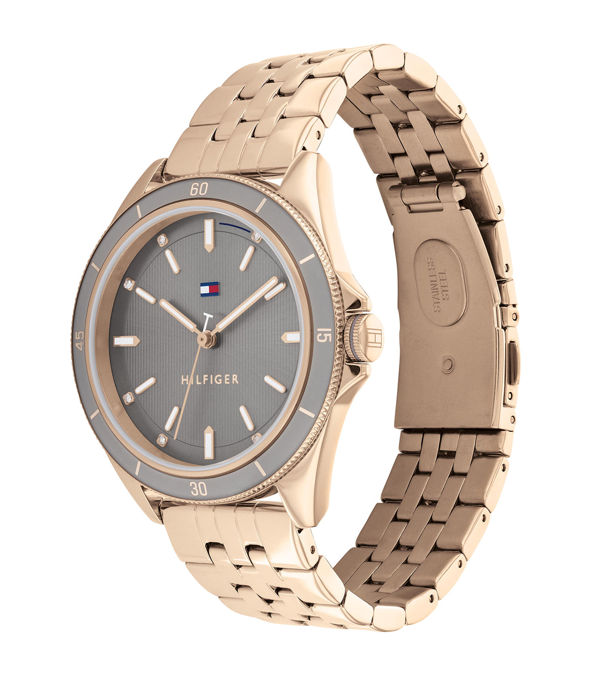 Tommy Hilfiger - Sport - Vrouw - Gouden Anjerband - Grijze Wijzerplaat - Gouden Anjer Kast