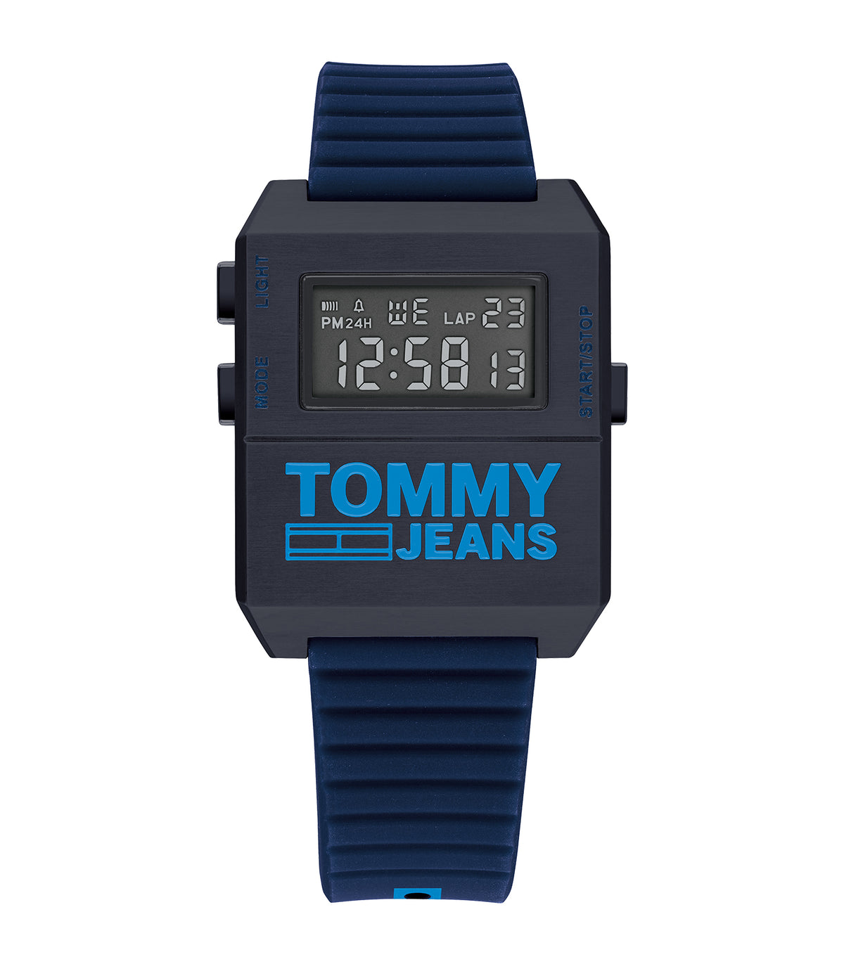 Tommy Hilfiger - Sport - Man - Armband Blauwe Silicone - Zwarte Pvd Kast - Digitale Wijzerplaat