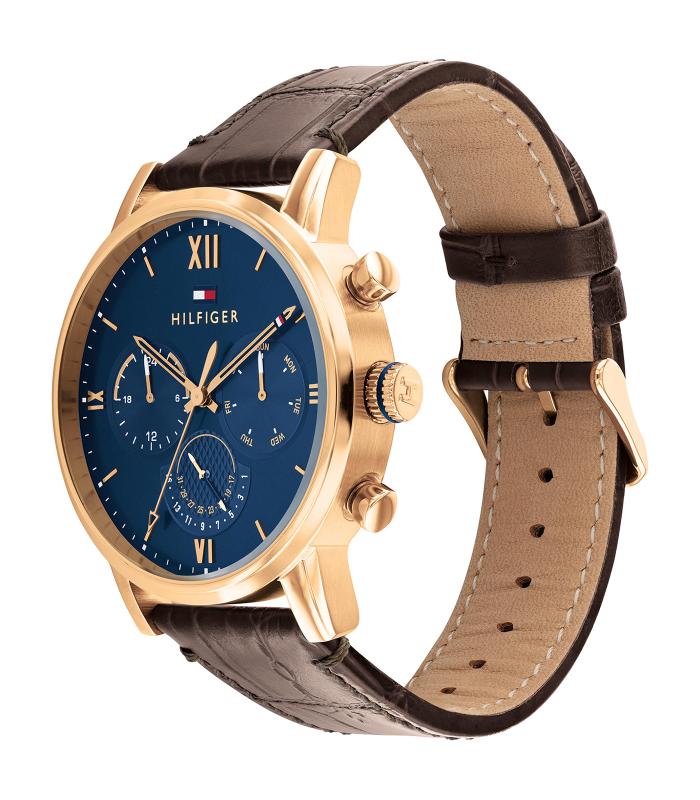 Tommy Hilfiger - Dress - Man - Bruine Band -  Blauwe Wijzerplaat - Roosgouden Kast
