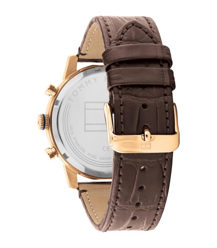 Tommy Hilfiger - Dress - Man - Bruine Band -  Blauwe Wijzerplaat - Roosgouden Kast