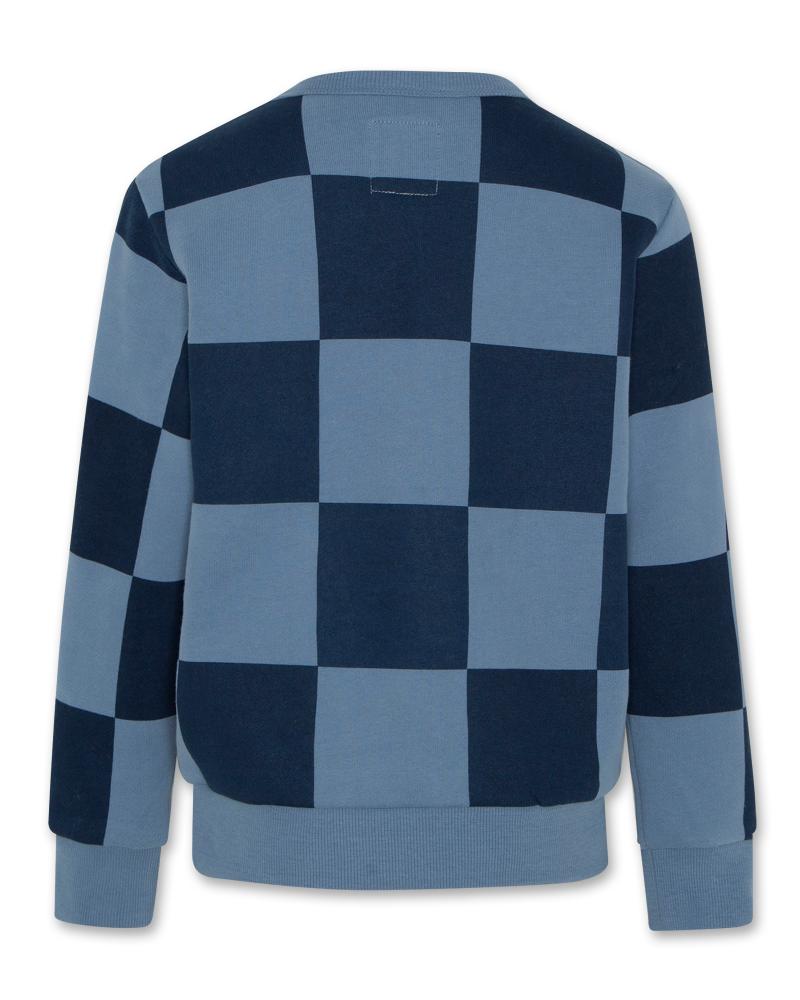 Tom C-Neck Sweater Check - Mid Blue