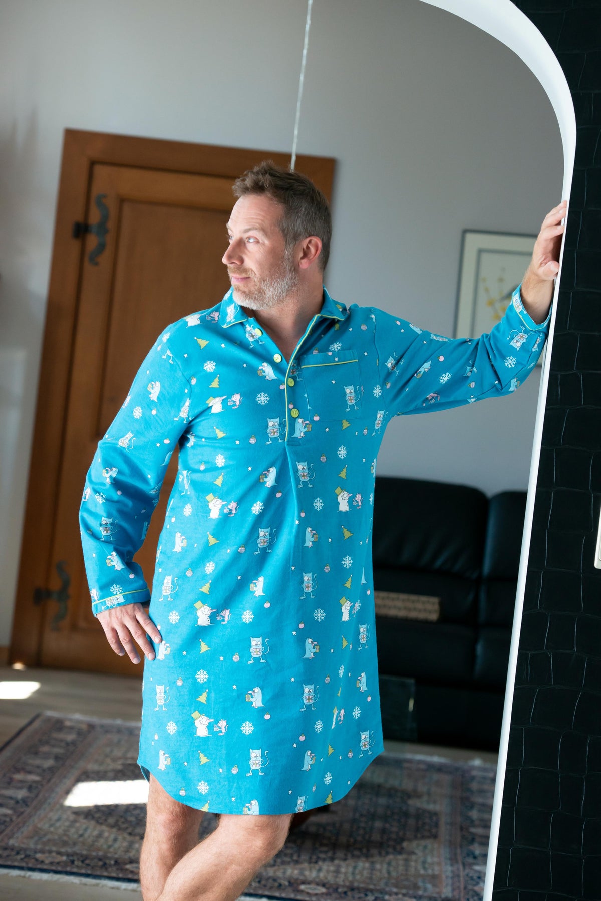 Chemise de Nuit en Flanelle Homme Bleu