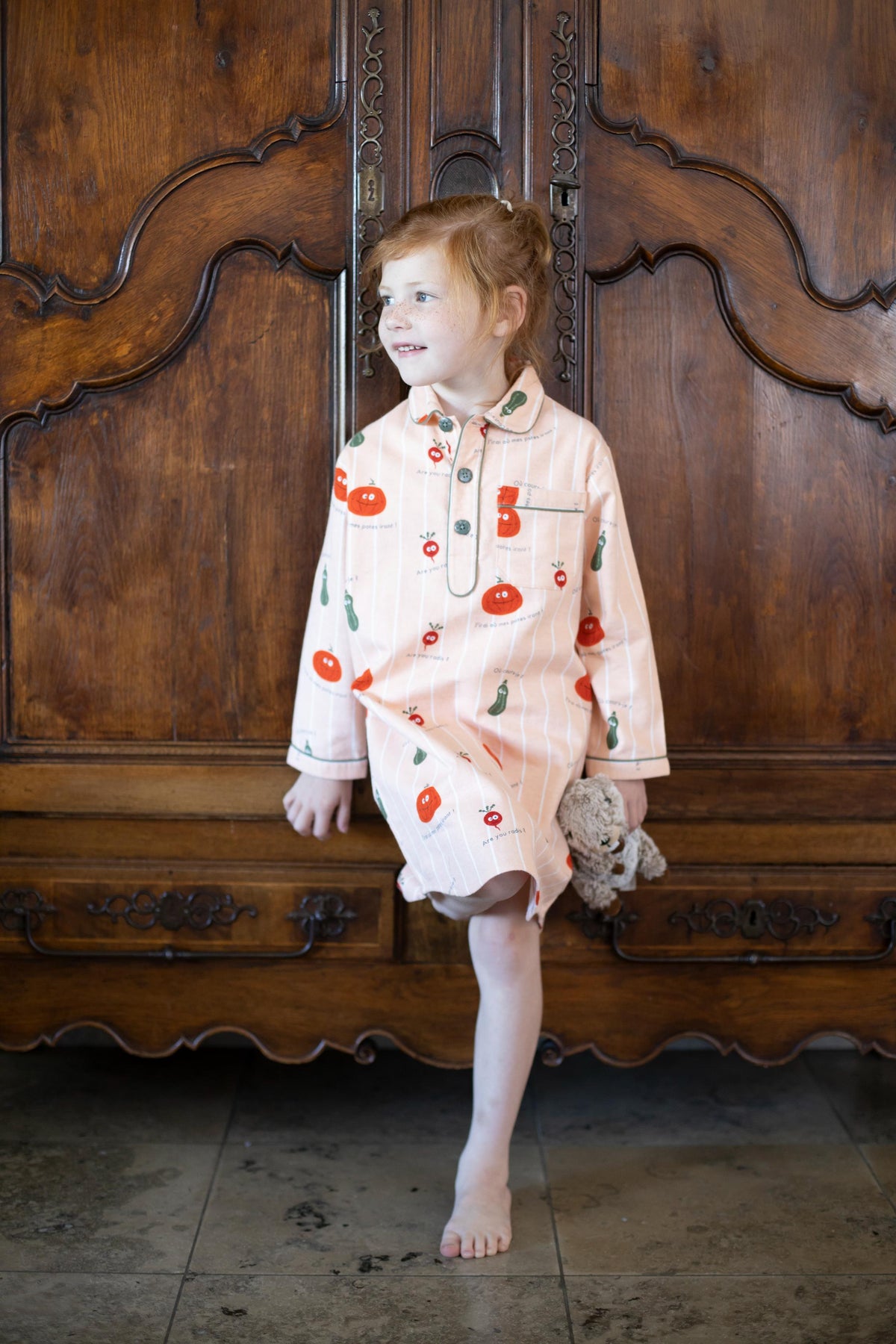 Chemise de Nuit en Flanelle Enfant Orange Clair
