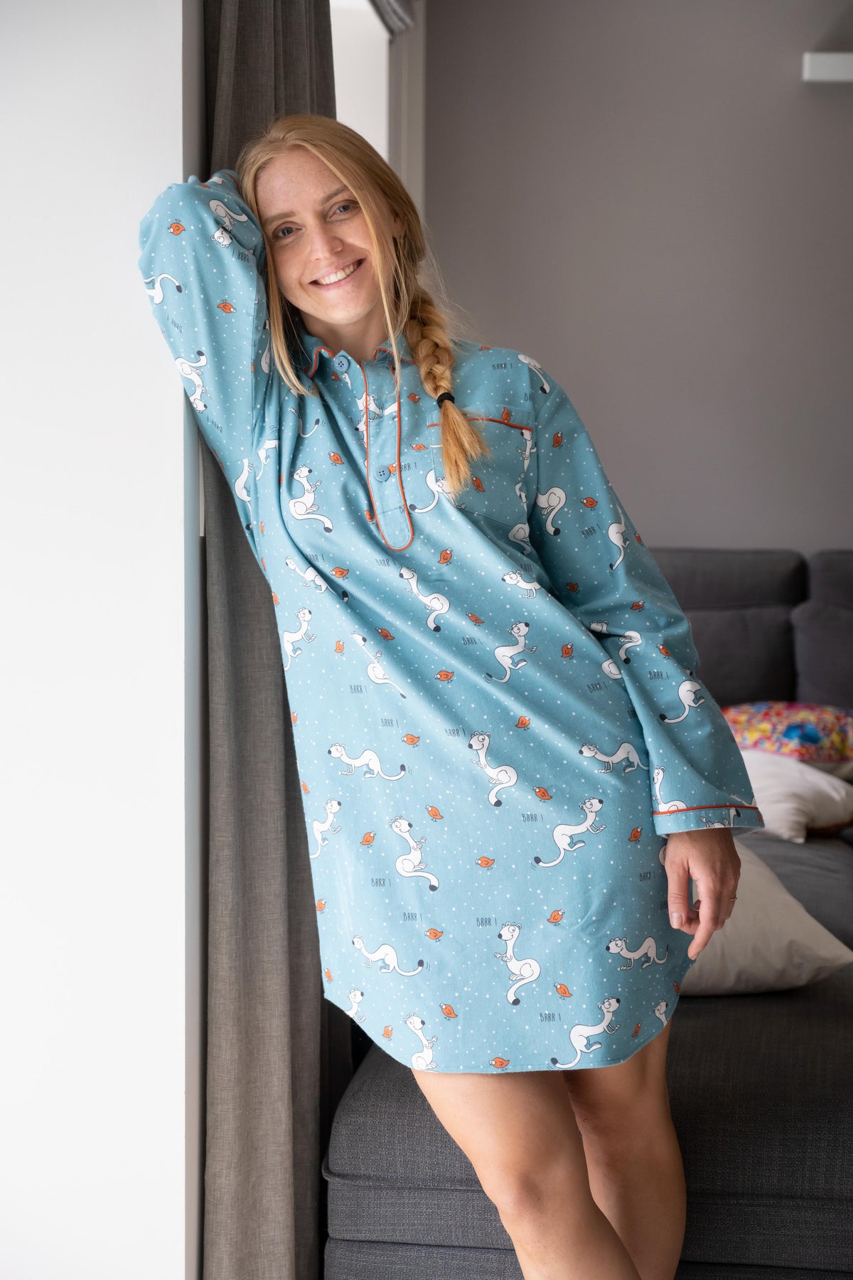 Chemise de Nuit en Flanelle Femme Bleu Aquarelle