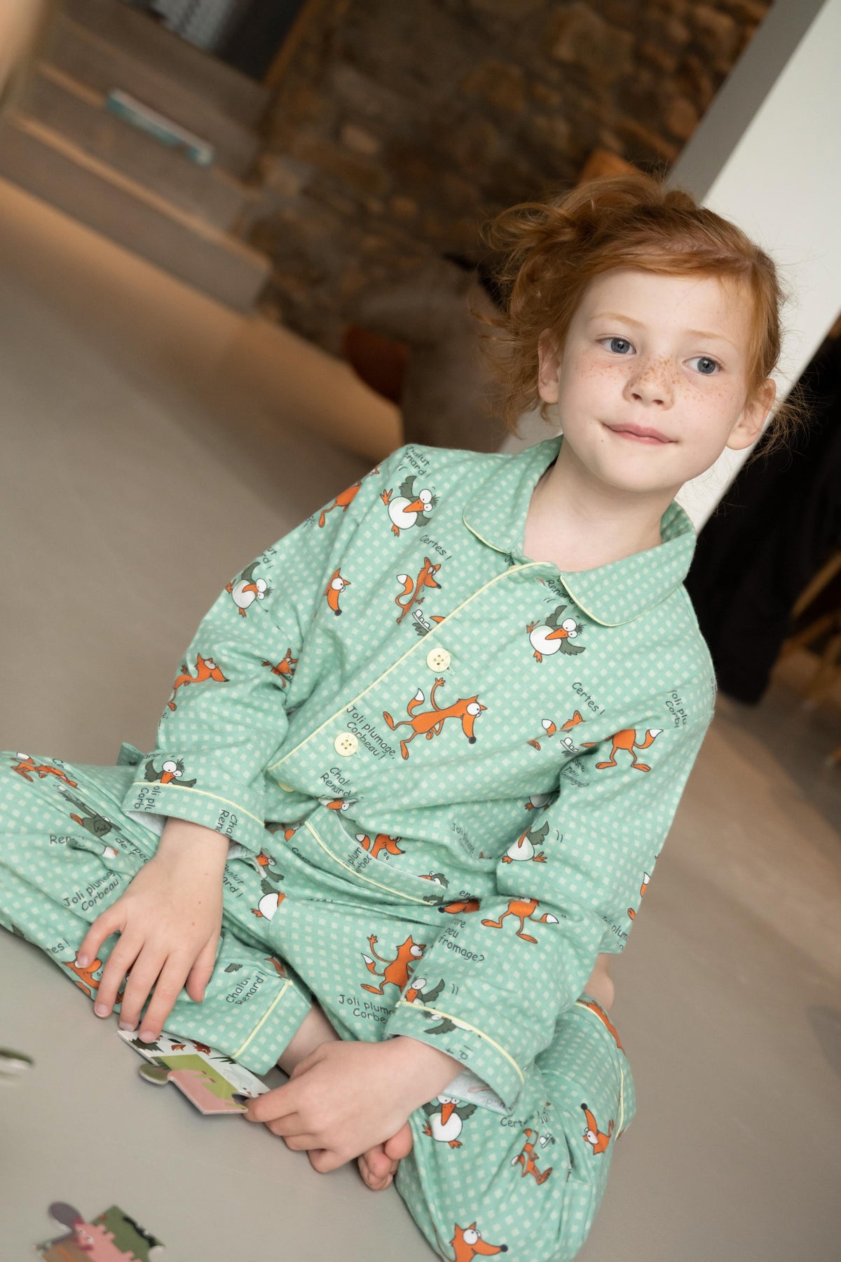 Pyjama en Flanelle Enfant Vert Jade