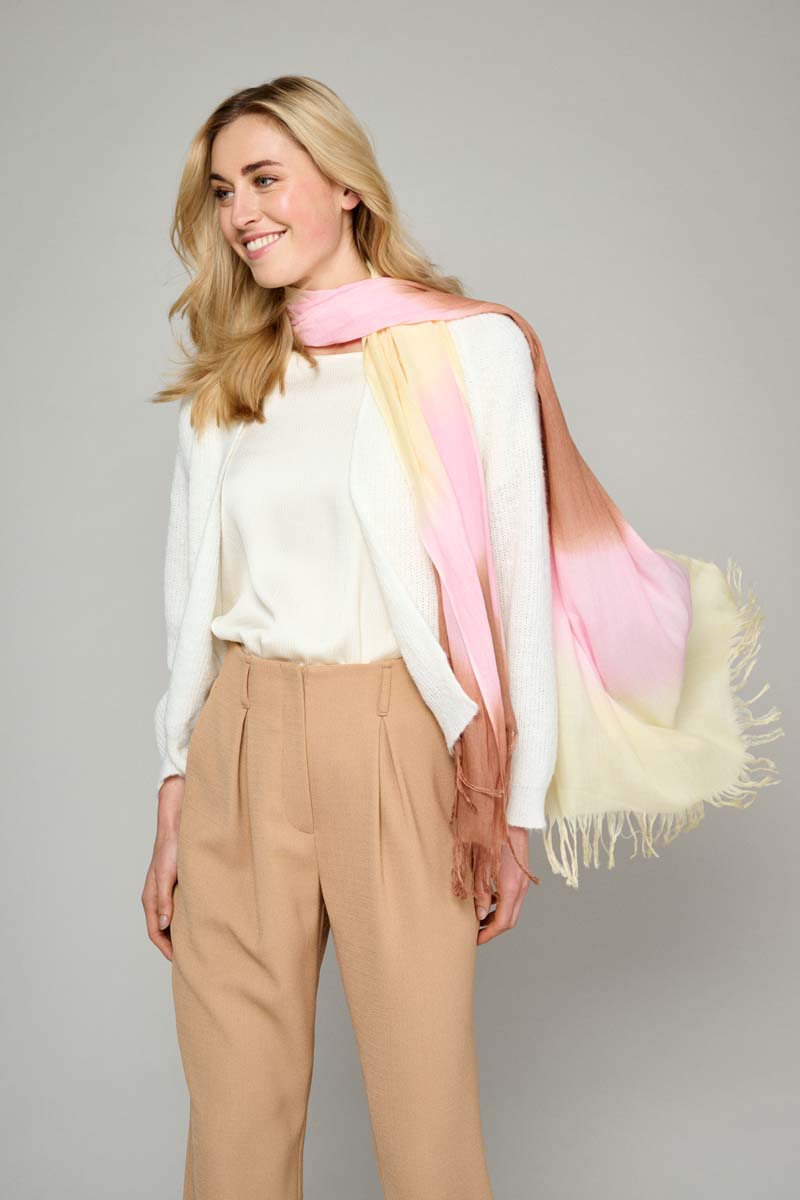 Tricolor Tie-Dye Sjaal In Bamboe - Camel