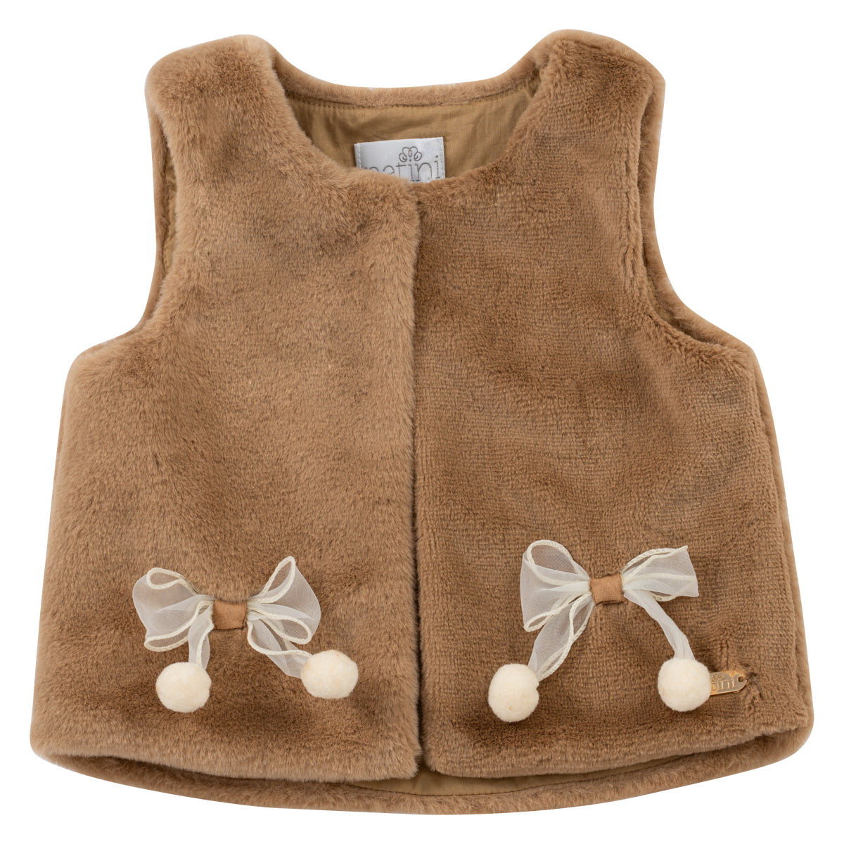 Gilet Fur Bow - Beige