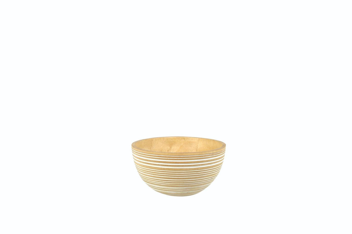White Striped Kiln Mango Wood Bowl Medium - SET OF 6 PCS