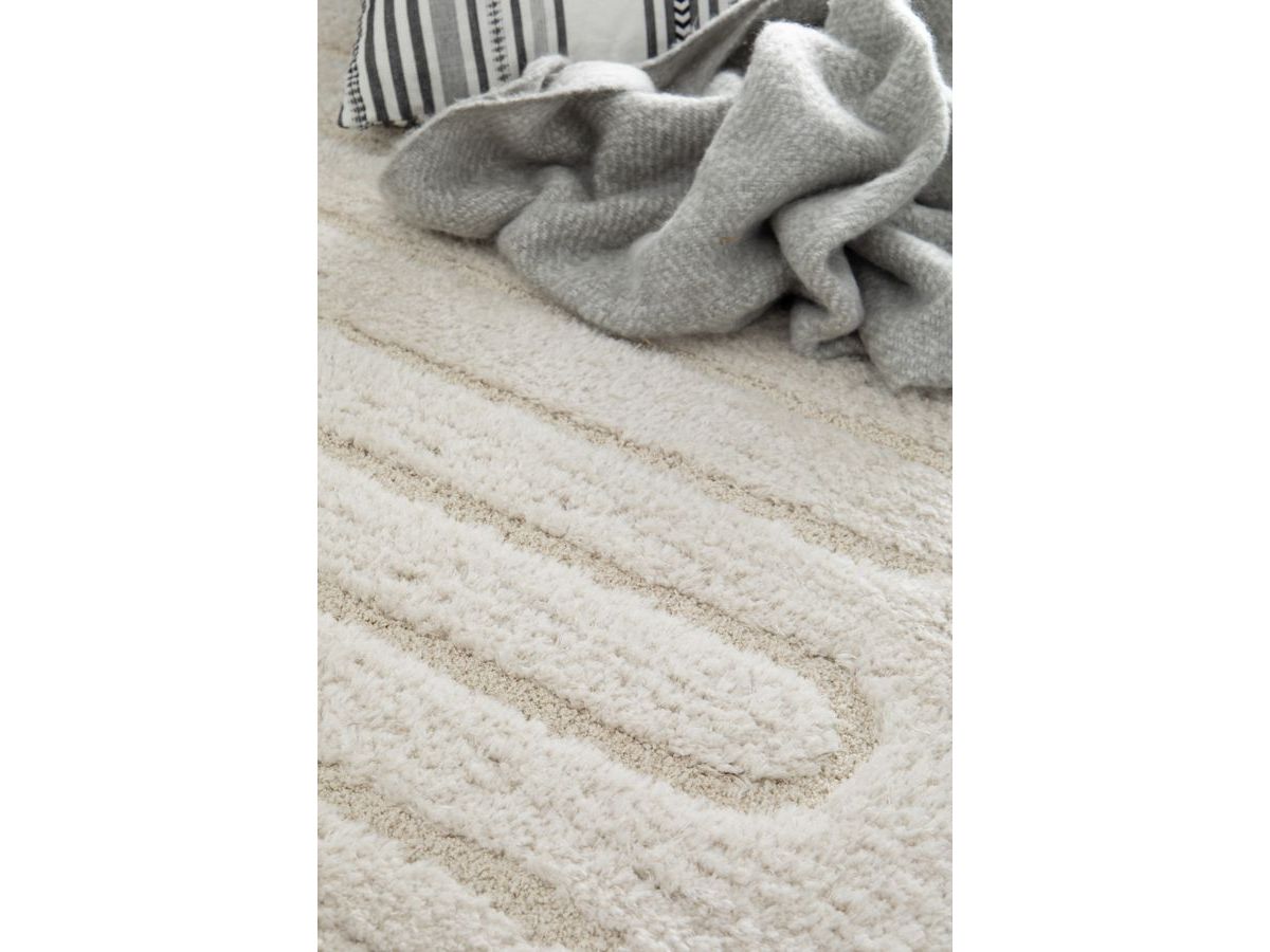 Langharig vloerkleed CYRELLO grafisch patroon - Beige
