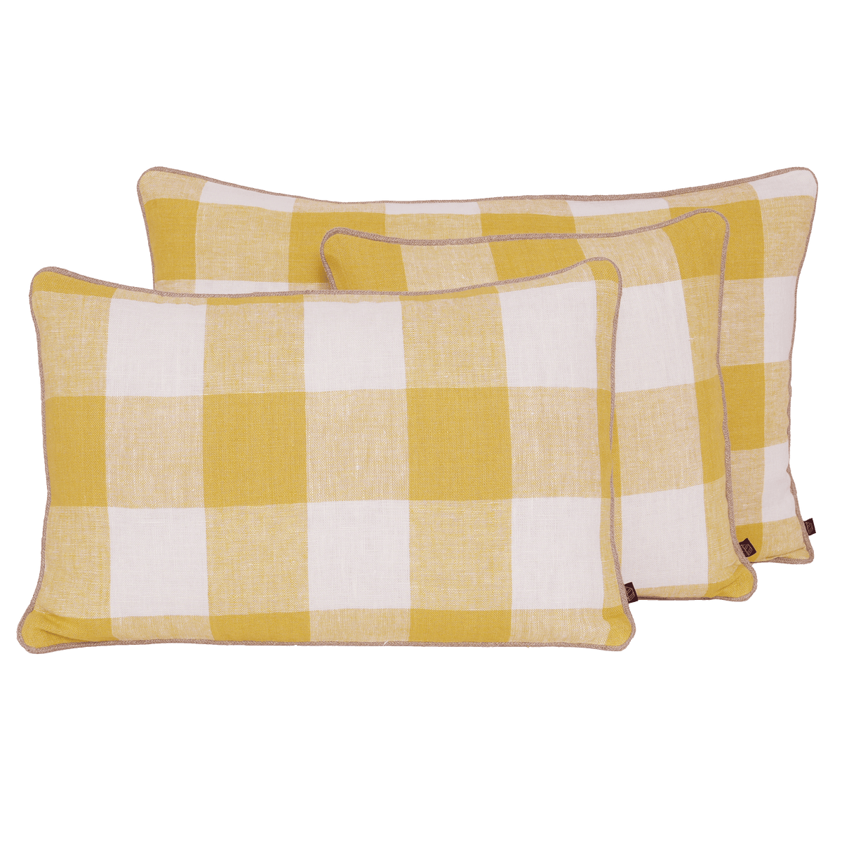 Housse De Coussin - Palma 100% Lin À Gros Carreaux - Paille