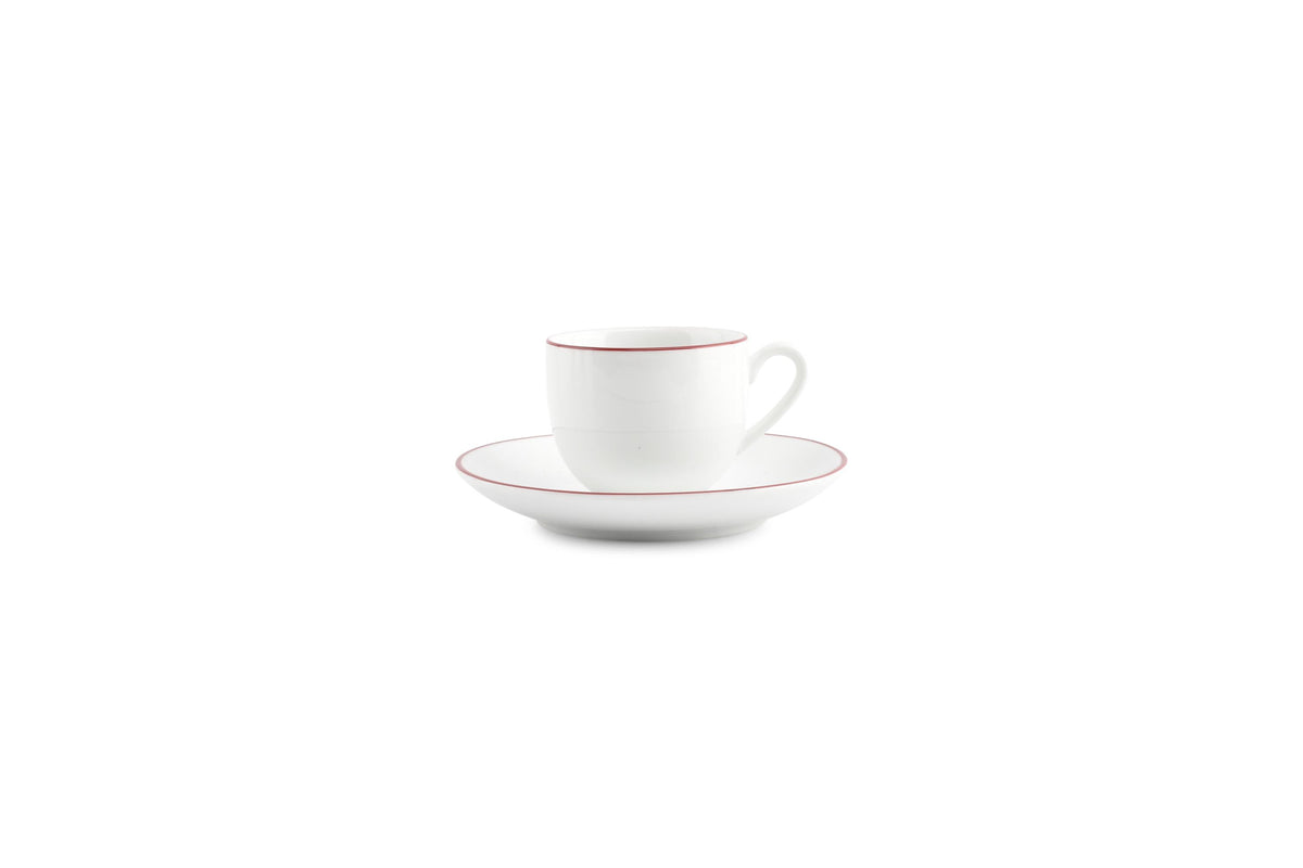 S&P - Basic White Mokkakop 10cl burgundy rim Basic White - 1 SET - 6 stuks