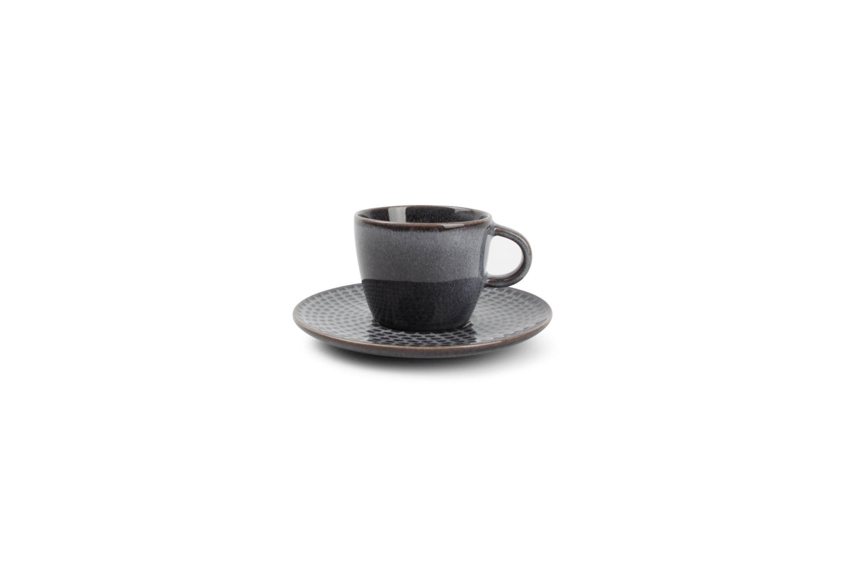 S&amp;P - Tasse à moka 9cl et soucoupe gris Stitch - 1 SET - 4 pièces