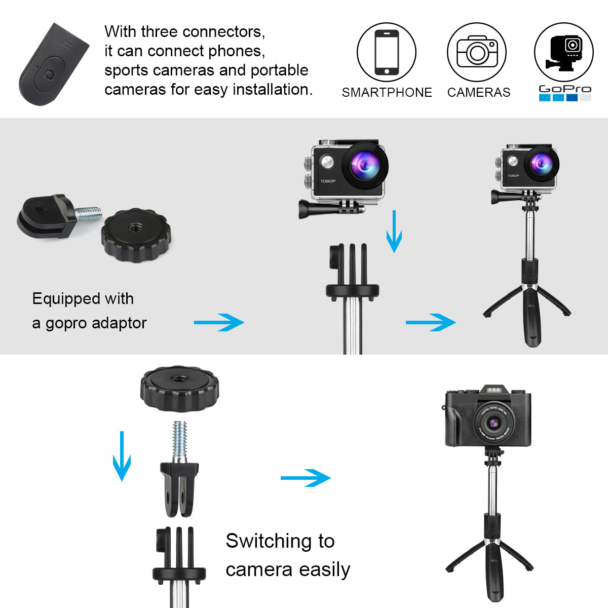 Ondersteuning En Selfiestick - Zwart
