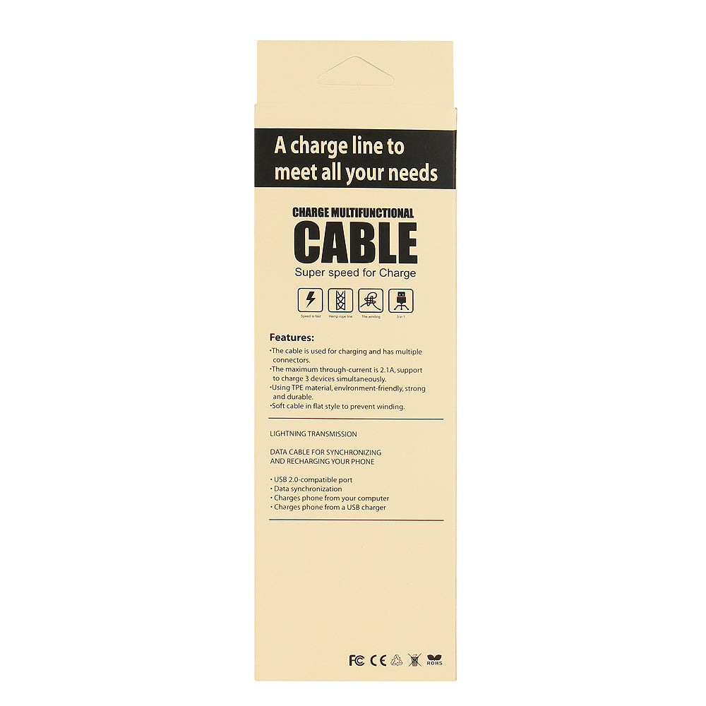 Kabel 3 In 1 (Lightning/Micro Usb/Usb-C) - Zwart