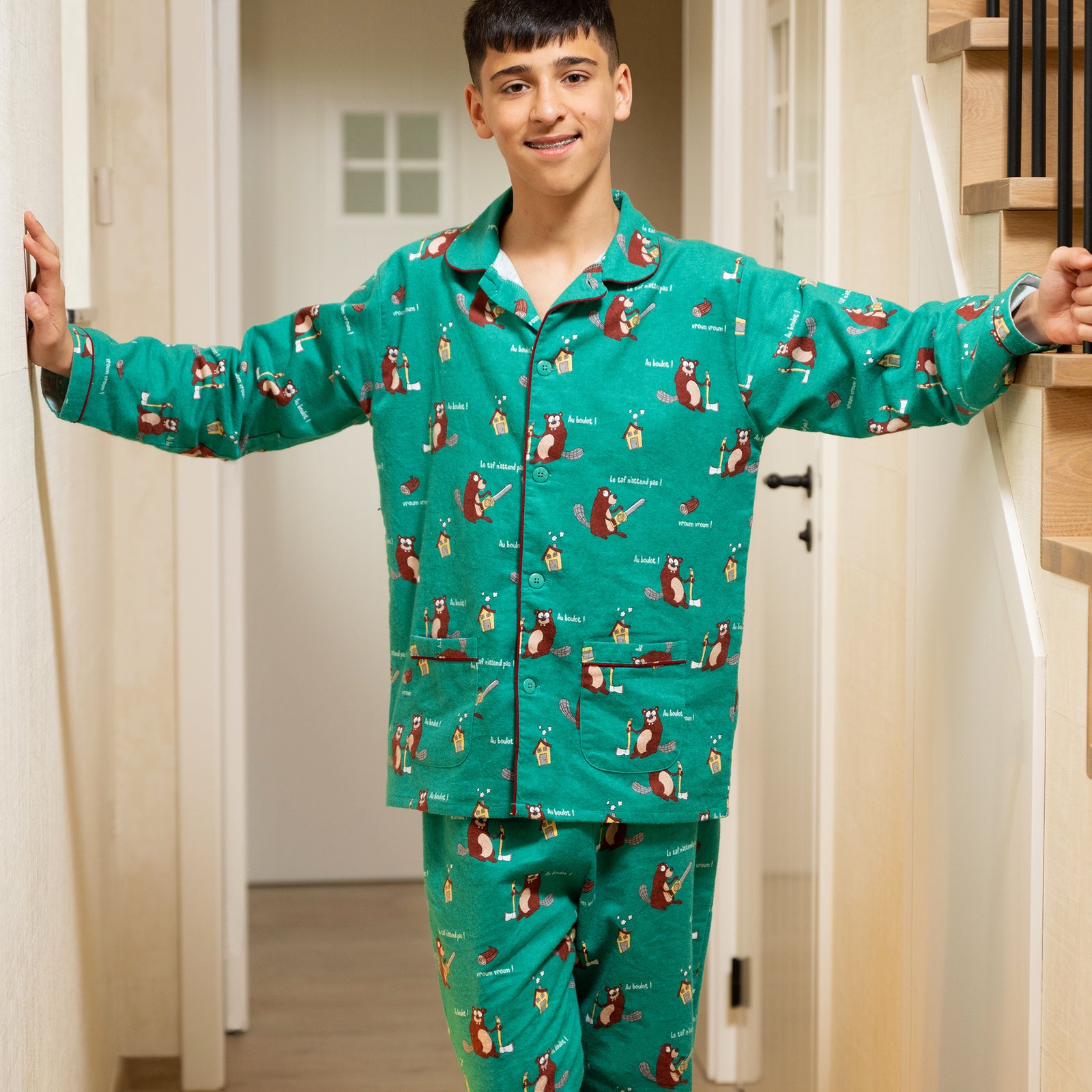 Flanellen Pyjama - Jongen/Meisje - Groen