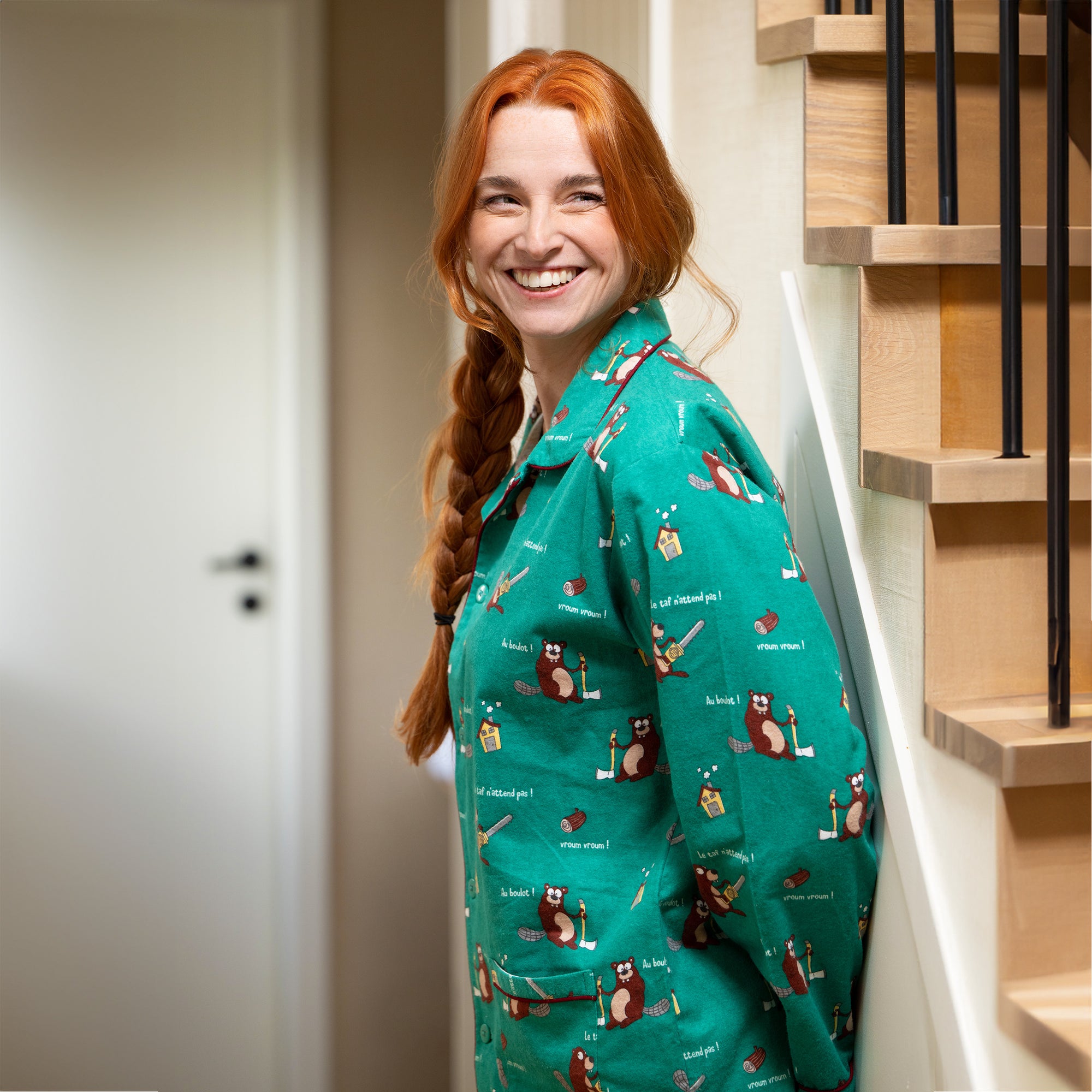 Flanellen Pyjama - Dames - Groen