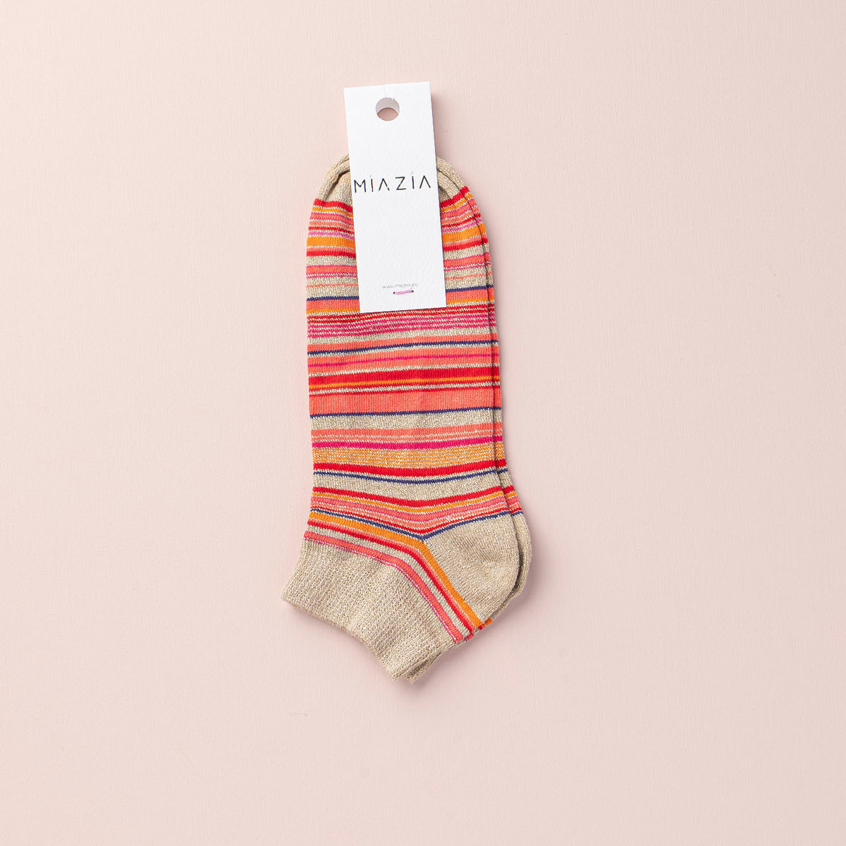 Mia Zia - Chaussettes Sneakers Beige glitter rayé