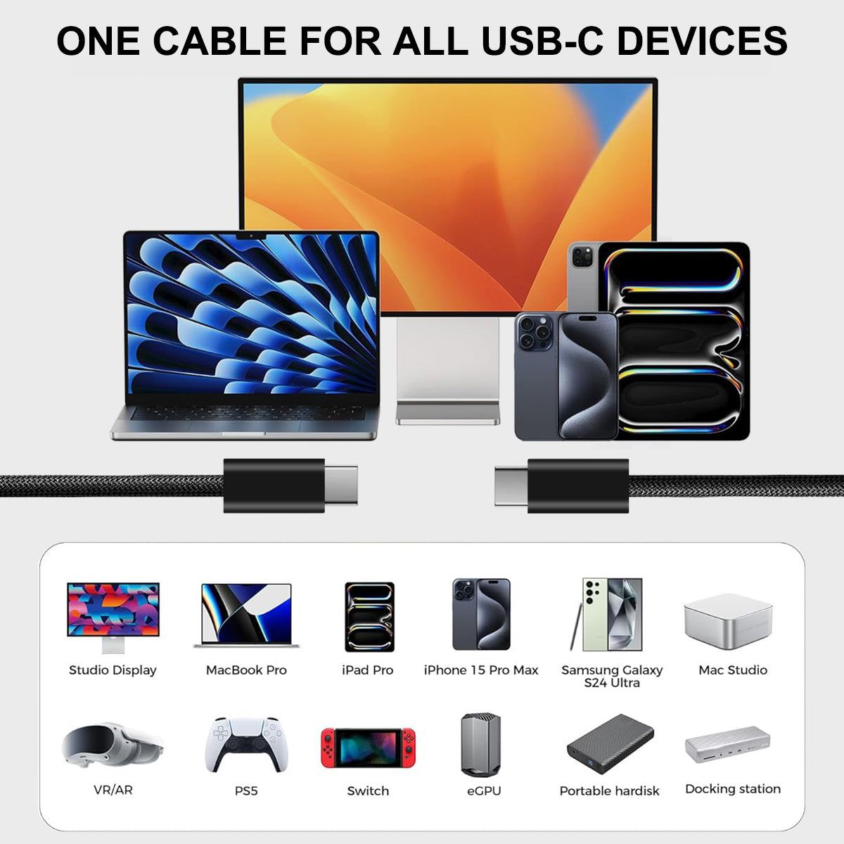 Usb-C - Usb-C Kabel - Zwart