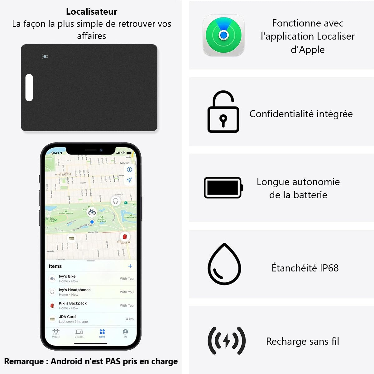 Volgkaart, Slimme Airtag-Kaart Compatibel Met Apple Zoek Mijn (Alleen Ios) - Zwart