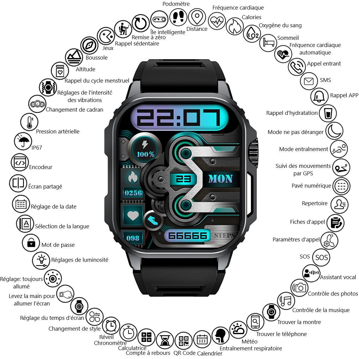 Multifunctioneel Horloge - Zwart