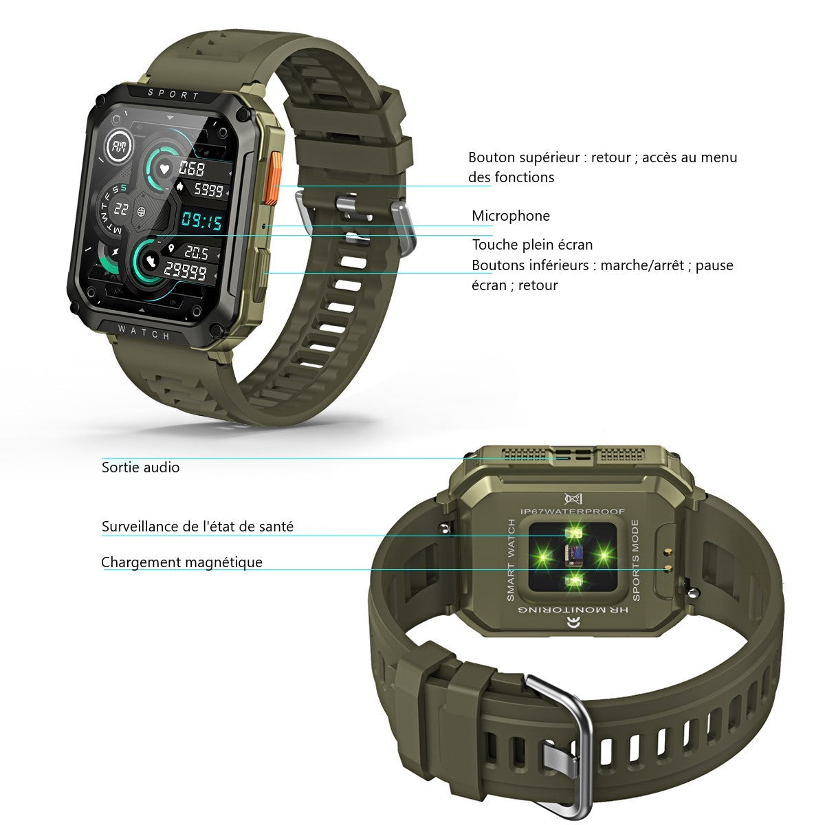 Multifunctioneel Horloge - Kaki