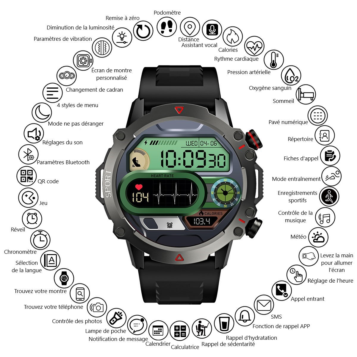 Multifunctioneel Horloge - Zwart