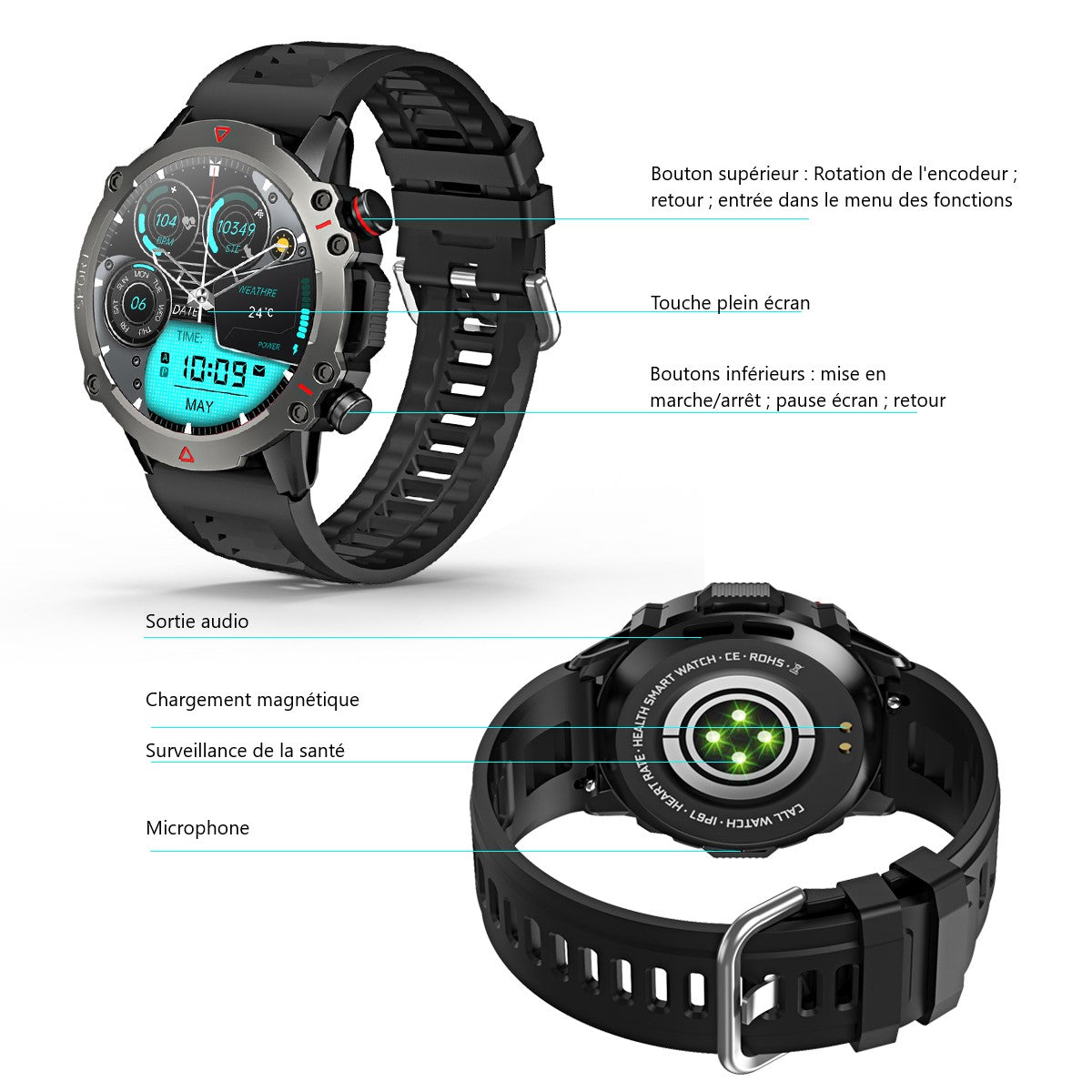 Multifunctioneel Horloge - Zwart