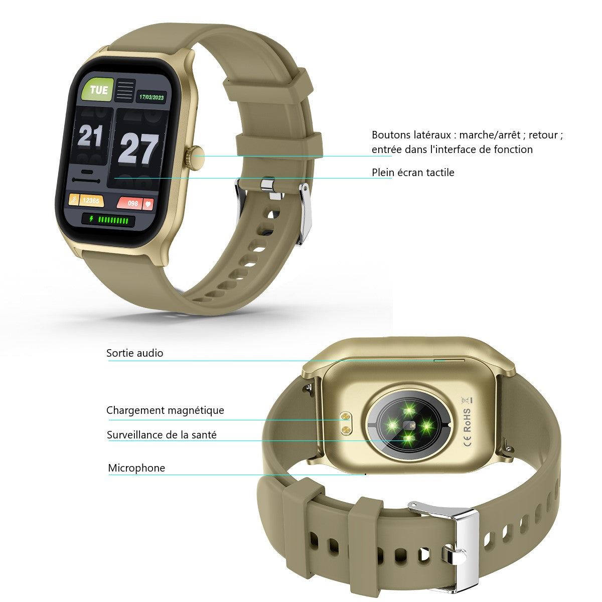 Multifunctioneel Horloge - Kaki
