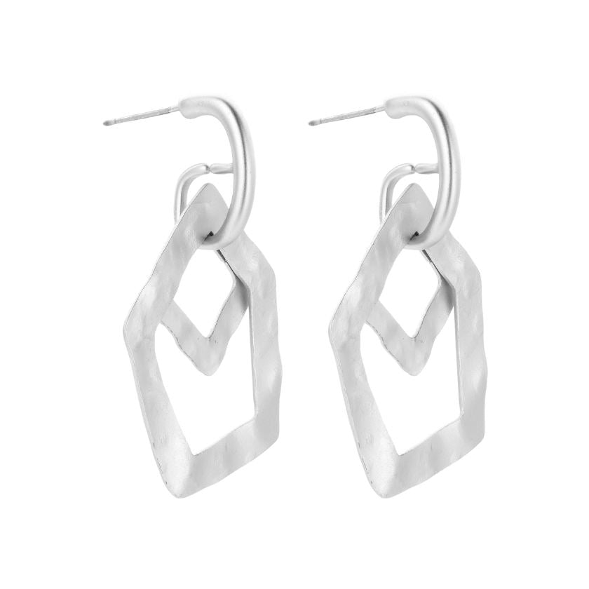 Boucles D'Oreilles - Driek Oorbellen Zilverkleurig Mat