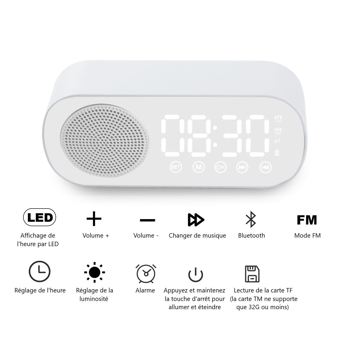 Bluetooth Wekkerluidspreker - Wit