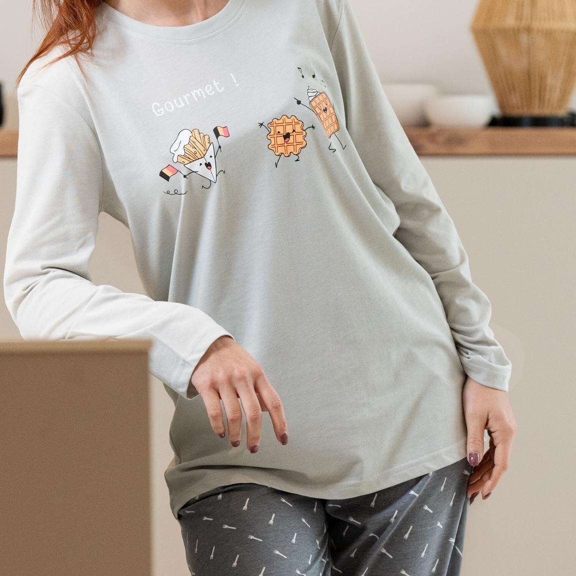 Vrouwen - Lange Pyjama - Lichtgrijs