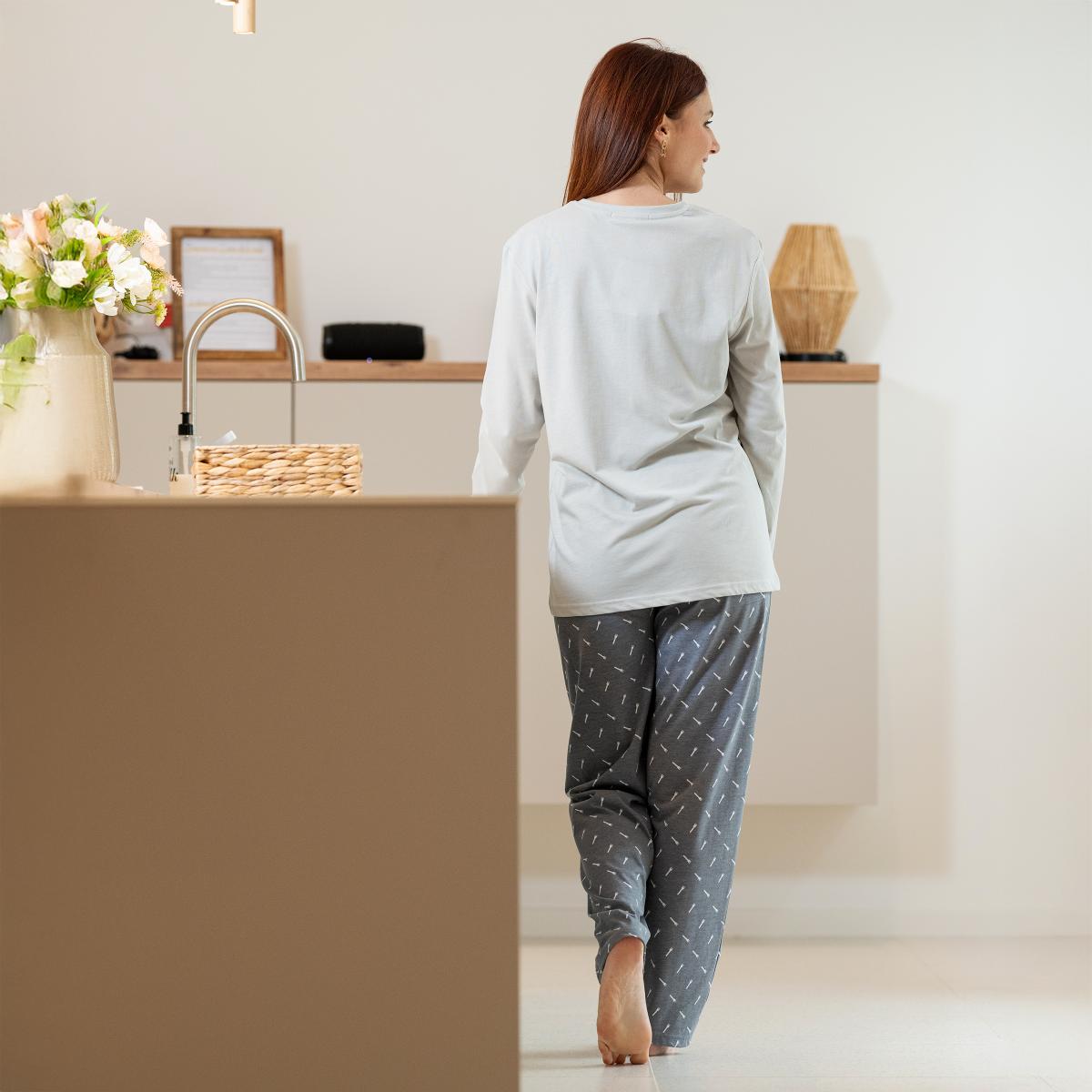 Vrouwen - Lange Pyjama - Lichtgrijs