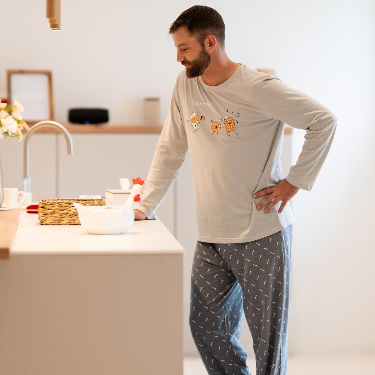Man - Lange Pyjama - Lichtgrijs