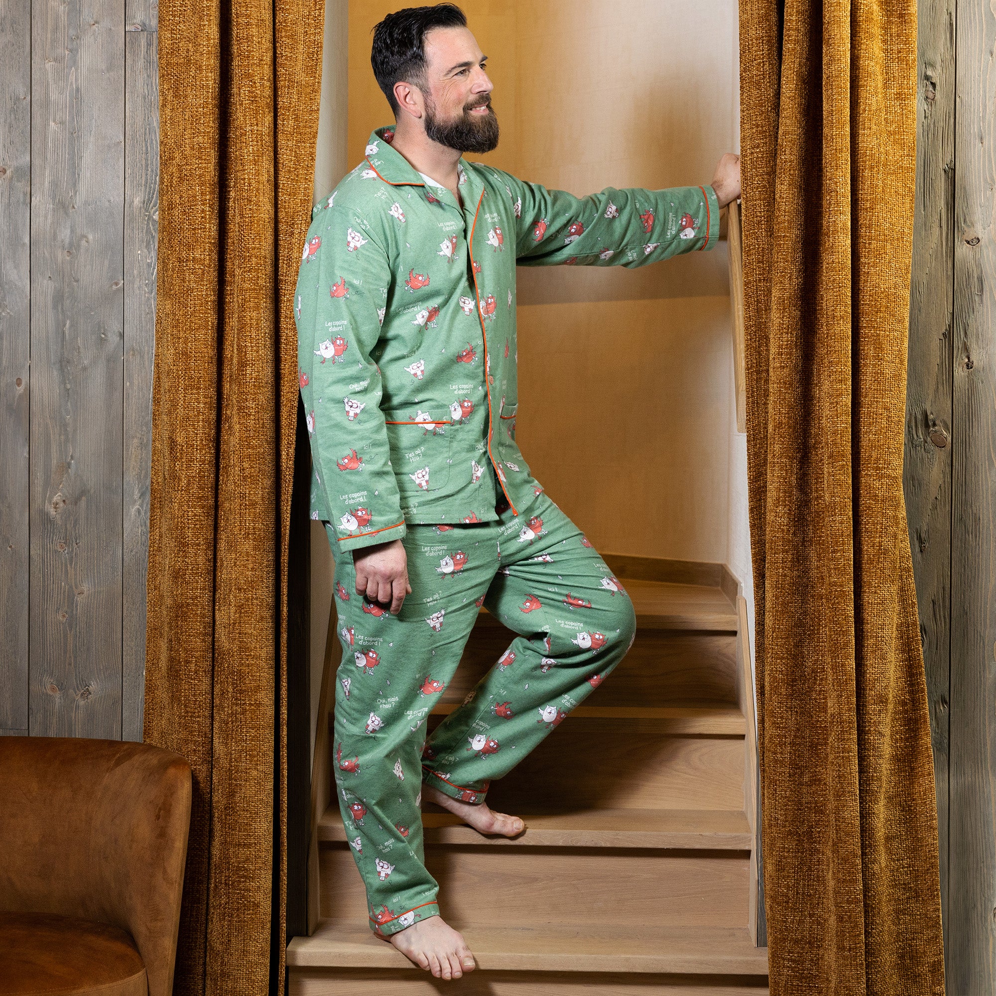 Flanellen Pyjama - Heren - Kaki Groen