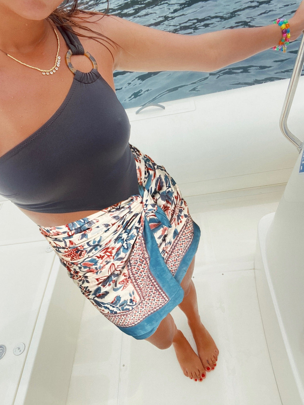 Pareo Pondichery Blauw in katoenen voile