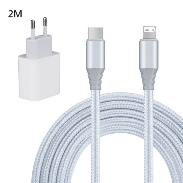 Universele Sectorladerset + Usb-C Naar Lightning Kabel 2 Meter - Wit