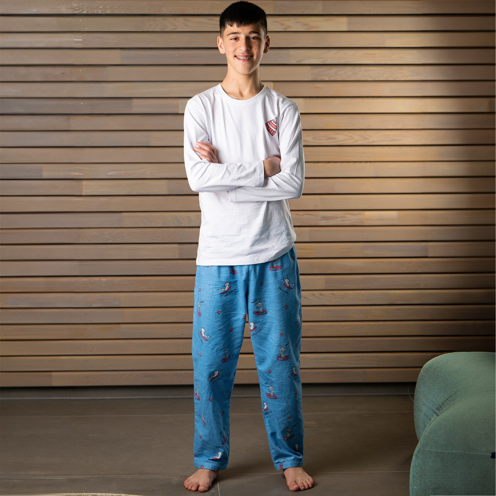 Pyjama Flannelle Et Jersey - Boy/Girl - Blanc Et Bleu