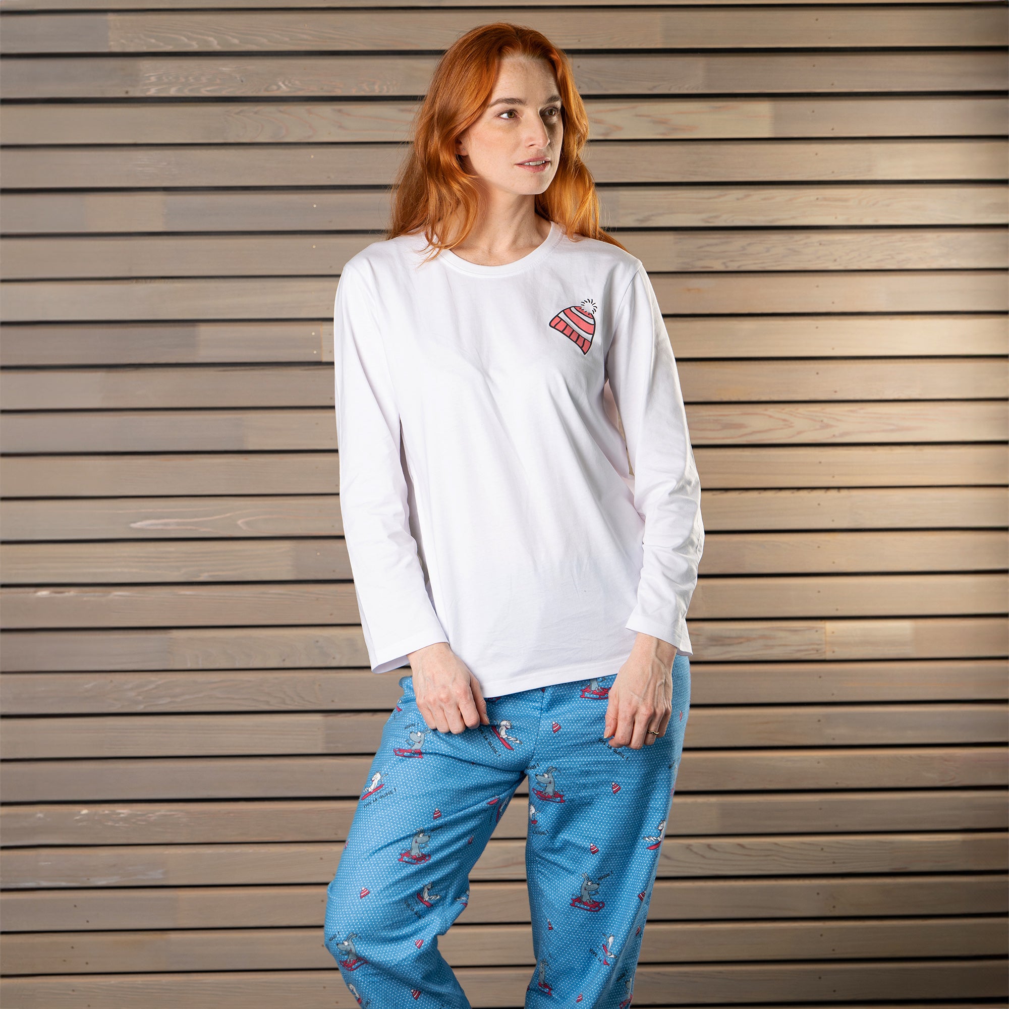 Flanellen en Jersey Pyjama - Dames - Wit en Blauw