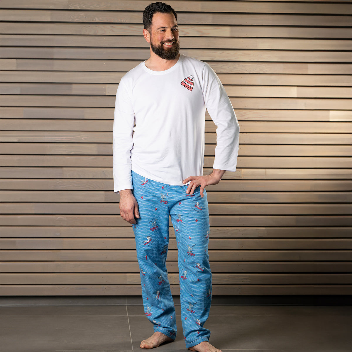 Pyjama Flannelle Et Jersey - Men - Blanc Et Bleu