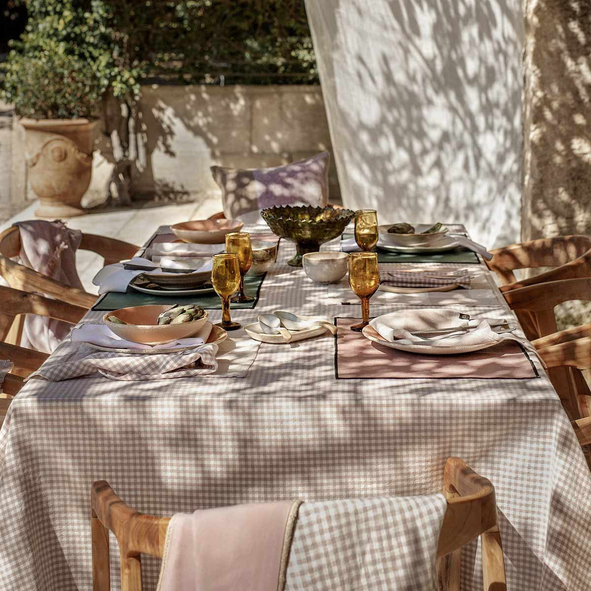 Nappe De Table Piana Ii À Petits Carreaux En Lin Lavé Et Coton - Petale