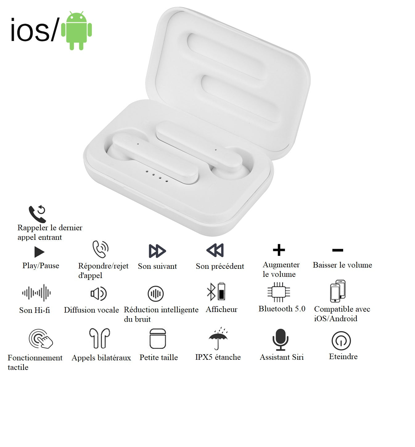 Tactiele Bluetooth V5.0+Edr Oordopjes - Wit