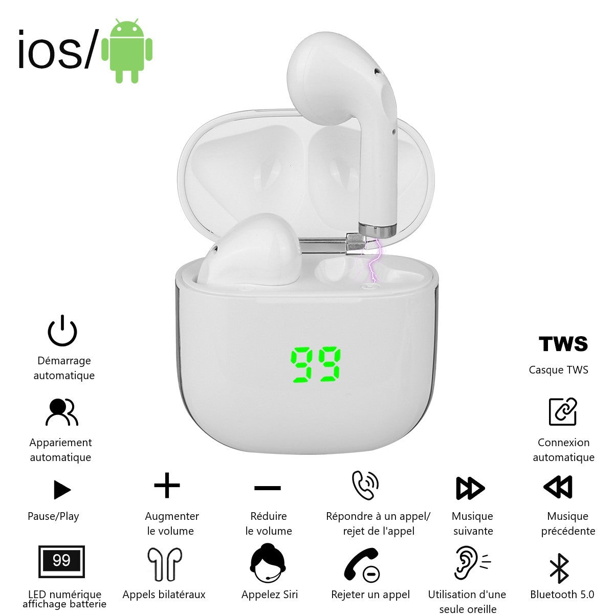 Bluetooth Oordopjes Met Ruisonderdrukking - Wit