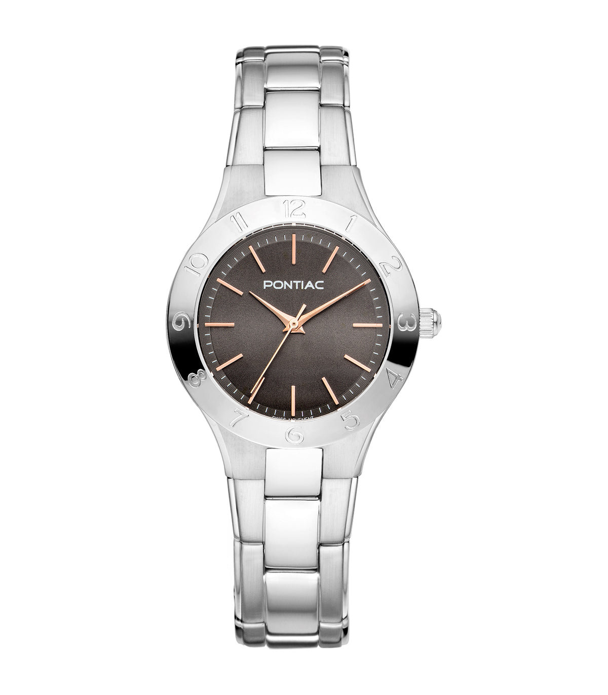 Pontiac - Auriga - Femme - Zilveren Armband - Zwarte Wijzerplaat - Zilveren Kast