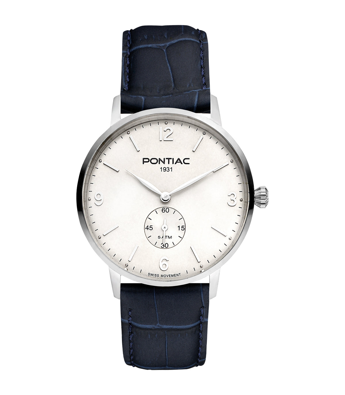 Pontiac - Arthur - Homme - Blauwe Armband - Witte Wijzerplaat - Zilveren Kast