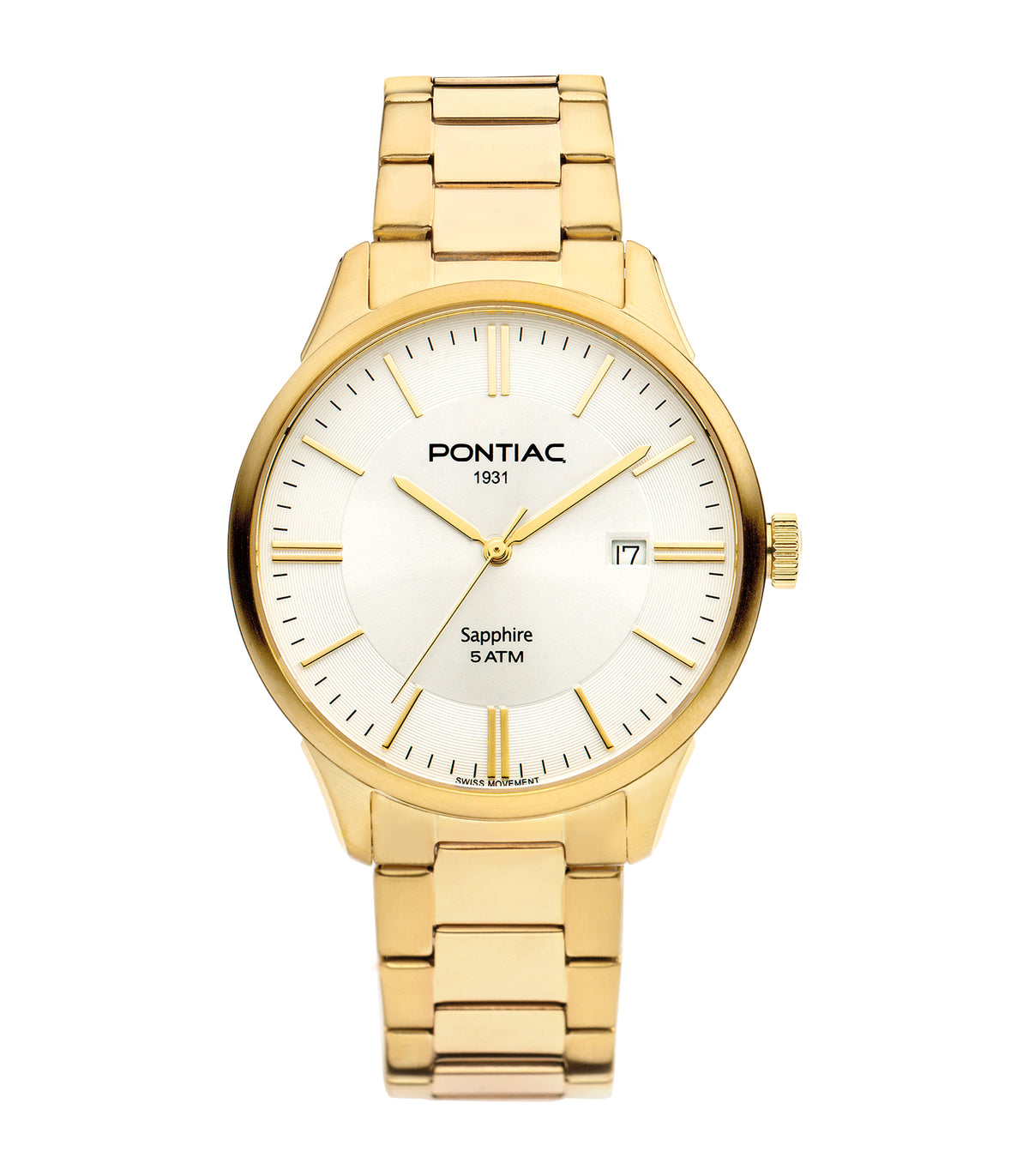 Pontiac - Draco - Homme - Geelgouden Armband - Witte Wijzerplaat - Geelgouden Kast